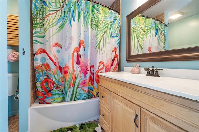 20490 Rocky Branch Rd, Rogers, AR 72756 - full bathroom with vanity, shower / tub combo with curtain, and tile patterned flooring