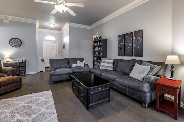 4506 Cory St, Springdale, AR 72762 - living area featuring wood finished floors, ceiling fan, and crown molding