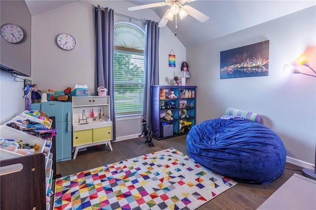4506 Cory St, Springdale, AR 72762 - playroom featuring vaulted ceiling, wood finished floors, and a ceiling fan