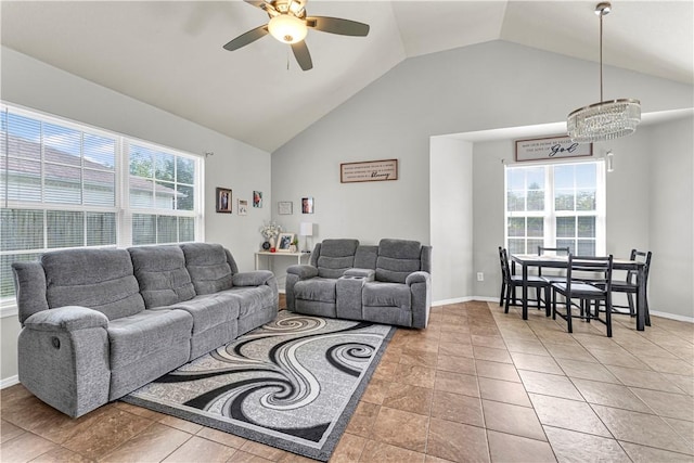 389 Cascade Cir, Springdale, AR 72764 - living room featuring lofted ceiling and a ceiling fan