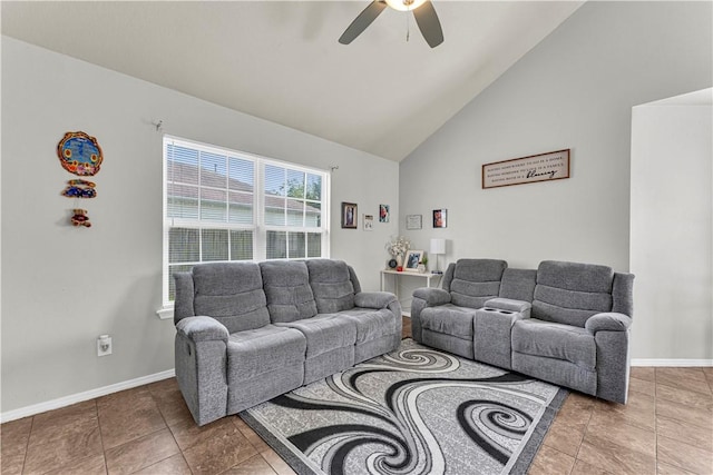 389 Cascade Cir, Springdale, AR 72764 - living room with a ceiling fan and high vaulted ceiling