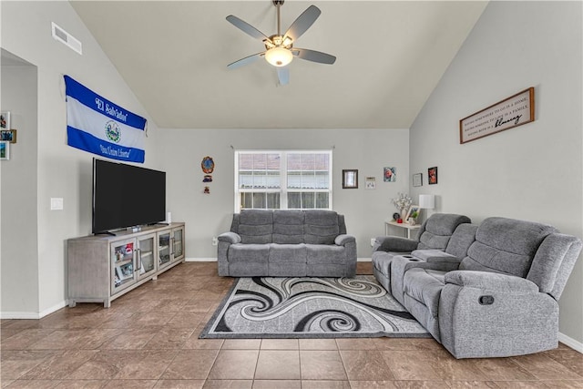 389 Cascade Cir, Springdale, AR 72764 - living area featuring ceiling fan and high vaulted ceiling