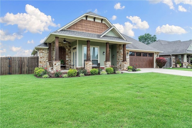 203 Crawford St, Pea Ridge, AR 72751 - craftsman house featuring a garage, stone siding, board and batten siding, and concrete driveway