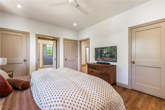300 NW 5th St, Bentonville, AR 72712 - bedroom featuring wood finished floors, recessed lighting, and ceiling fan