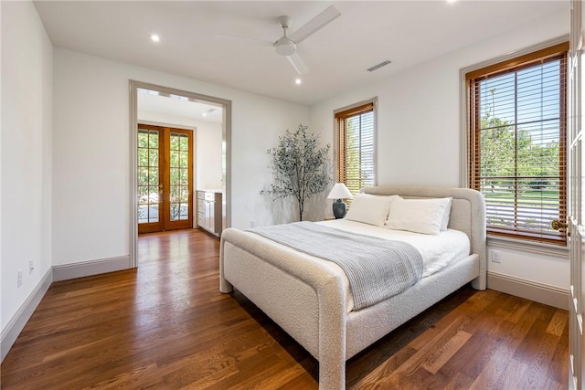 300 NW 5th St, Bentonville, AR 72712 - bedroom featuring wood finished floors, french doors, recessed lighting, and a ceiling fan