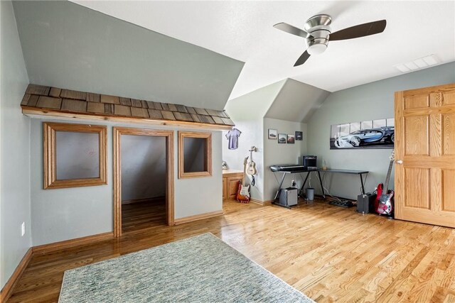 2 Conner Ln, Rogers, AR 72756 - office area with wood finished floors, a ceiling fan, and lofted ceiling