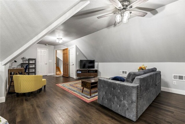 2 Conner Ln, Rogers, AR 72756 - living area with wood finished floors, a ceiling fan, a textured ceiling, and lofted ceiling