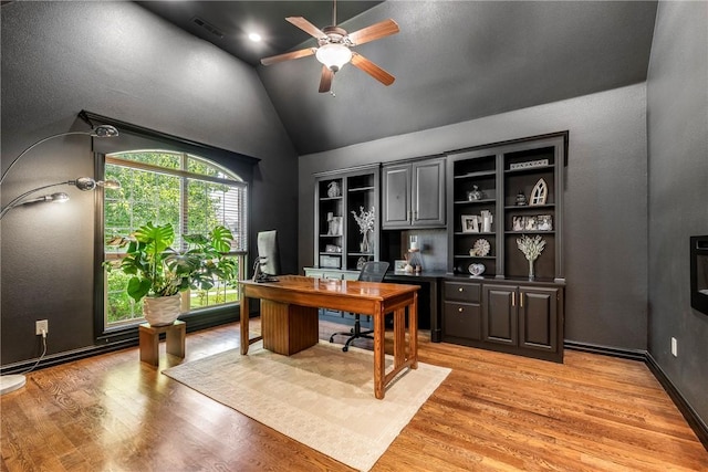 5100 SW Blaire Mont Rd, Bentonville, AR 72713 - office area with lofted ceiling, light wood-style floors, and ceiling fan
