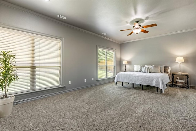 5100 SW Blaire Mont Rd, Bentonville, AR 72713 - bedroom featuring carpet flooring, crown molding, and a ceiling fan