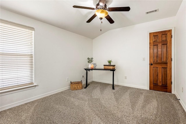 5100 SW Blaire Mont Rd, Bentonville, AR 72713 - carpeted spare room featuring vaulted ceiling and ceiling fan