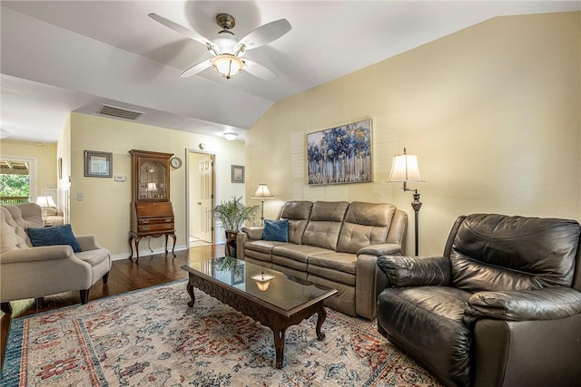 16101 Hickory Dr, Rogers, AR 72756 - living room with a ceiling fan, vaulted ceiling, and wood finished floors