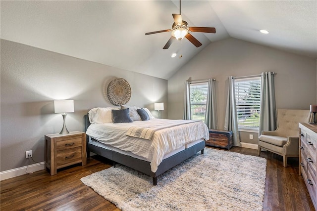 3900 SW Capstone Ave, Bentonville, AR 72712 - bedroom with lofted ceiling, dark wood-type flooring, ceiling fan, and recessed lighting