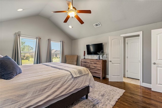 3900 SW Capstone Ave, Bentonville, AR 72712 - bedroom featuring vaulted ceiling, wood finished floors, a ceiling fan, and recessed lighting