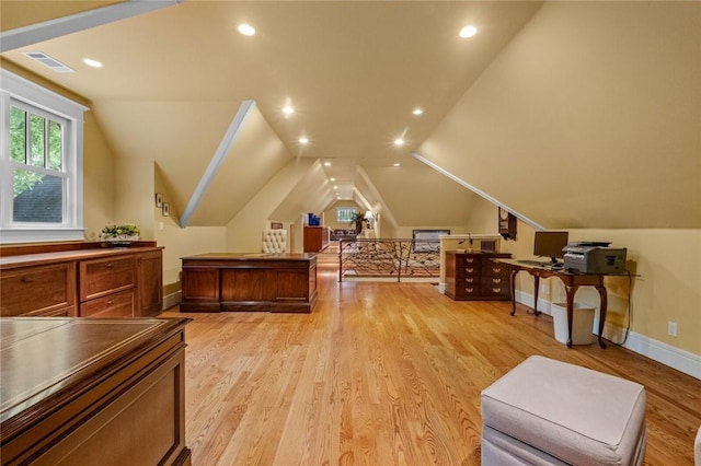 150 Jackson Cove Cres, Eureka Springs, AR 72631 - office area with light wood-style floors, lofted ceiling, and recessed lighting