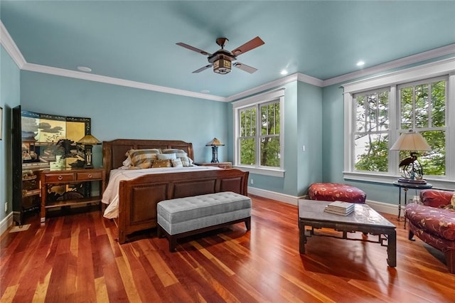 150 Jackson Cove Cres, Eureka Springs, AR 72631 - bedroom with wood finished floors, crown molding, a ceiling fan, and recessed lighting