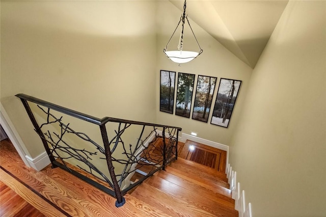 150 Jackson Cove Cres, Eureka Springs, AR 72631 - stairway with wood finished floors and lofted ceiling