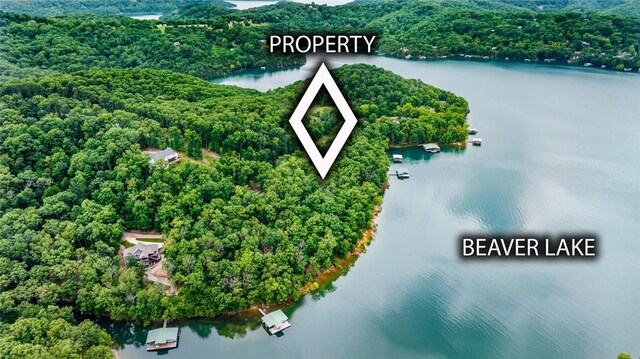150 Jackson Cove Cres, Eureka Springs, AR 72631 - aerial view of property and surrounding area with a large body of water and property boundaries highlighted