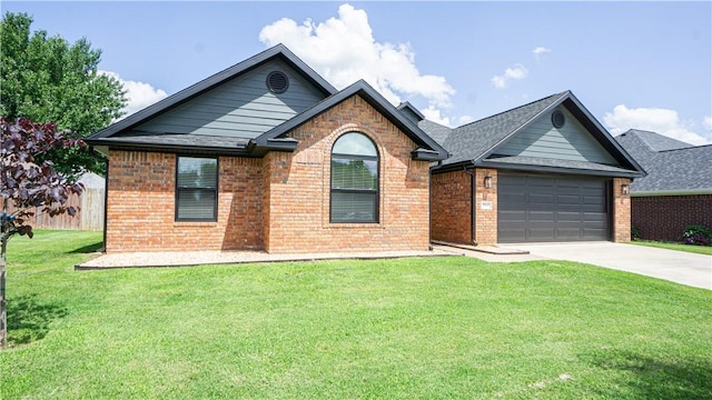 404 NE Whitney St, Bentonville, AR 72712 - ranch-style home with brick siding, a garage, driveway, and roof with shingles