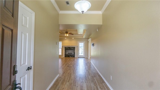 404 NE Whitney St, Bentonville, AR 72712 - corridor with ornamental molding and wood finished floors
