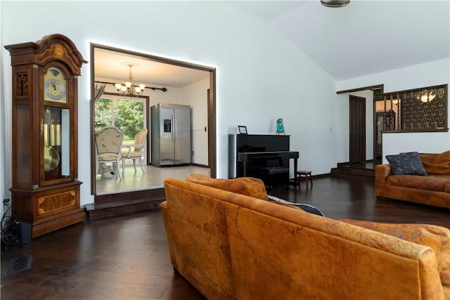 8173 Spanker Creek Rd, Bentonville, AR 72712 - living room with a chandelier, lofted ceiling, and wood finished floors