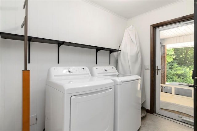 8173 Spanker Creek Rd, Bentonville, AR 72712 - laundry area with washer and dryer and ornamental molding