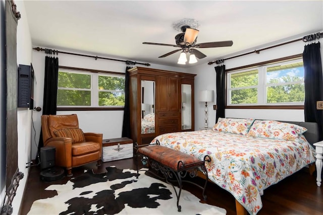 8173 Spanker Creek Rd, Bentonville, AR 72712 - bedroom featuring multiple windows, wood finished floors, and a ceiling fan