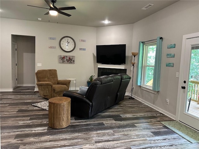 26 Osborne Dr, Bella Vista, AR 72715 - living room with dark wood-style flooring and a ceiling fan