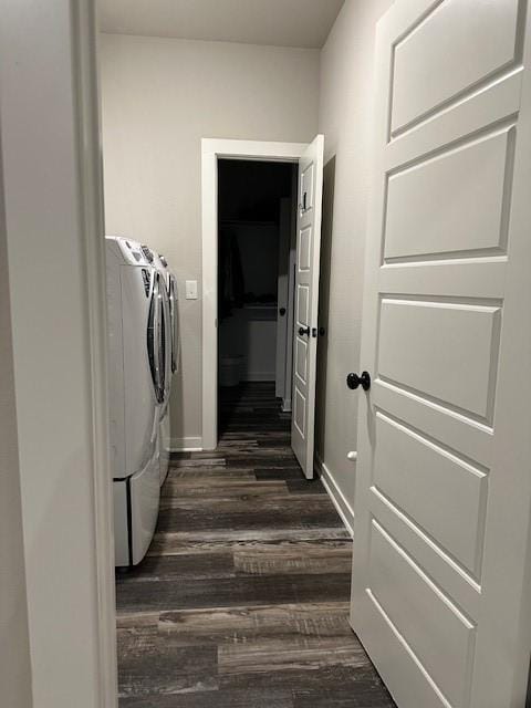 26 Osborne Dr, Bella Vista, AR 72715 - washroom with washing machine and clothes dryer and dark wood-type flooring