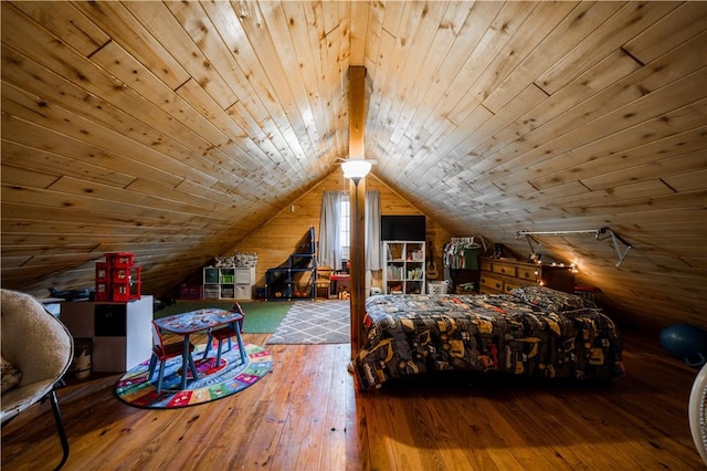 16175 N Cove Creek Wc 21 Rd, Prairie Grove, AR 72753 - bedroom featuring wooden ceiling, vaulted ceiling, hardwood / wood-style floors, and wooden walls