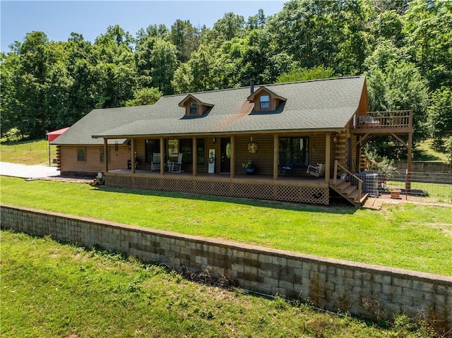 16175 N Cove Creek Wc 21 Rd, Prairie Grove, AR 72753 - view of front facade with a porch, log siding, and a shingled roof