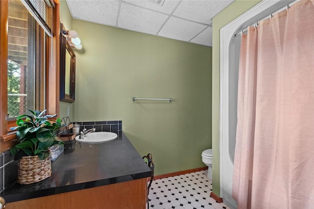 16048 Cypress Ln, Rogers, AR 72756 - bathroom with vanity, a paneled ceiling, and a shower with curtain