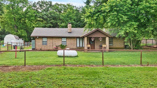 63155 S 4700, Watts, OK 74964 - view of front facade featuring a chimney, a storage unit, and brick siding