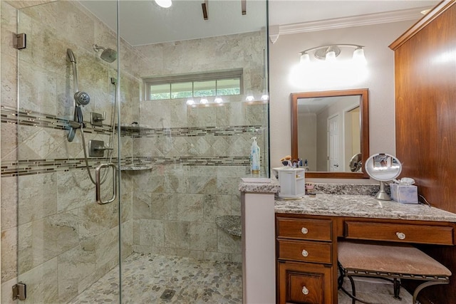 2 Kildonan Ln, Bella Vista, AR 72715 - full bathroom featuring a shower stall, crown molding, and vanity