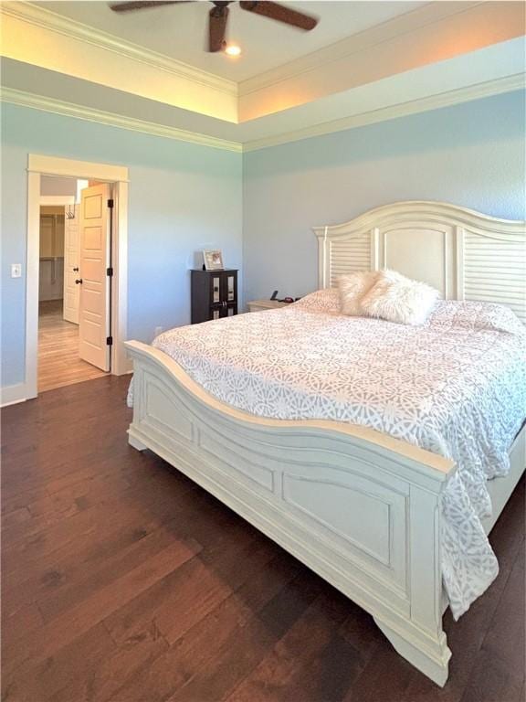1610 Sweetbriar, Centerton, AR 72719 - bedroom featuring crown molding, dark wood-type flooring, ceiling fan, and recessed lighting