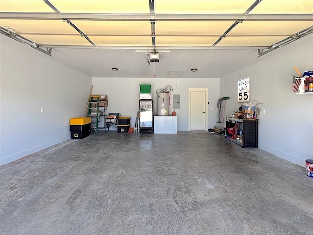 1610 Sweetbriar, Centerton, AR 72719 - garage with electric water heater, electric panel, and a garage door opener