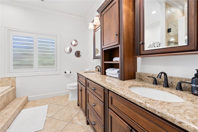 40 Rivercliff Rd, Rogers, AR 72756 - full bath featuring crown molding, tile patterned flooring, double vanity, a bath, and tiled shower