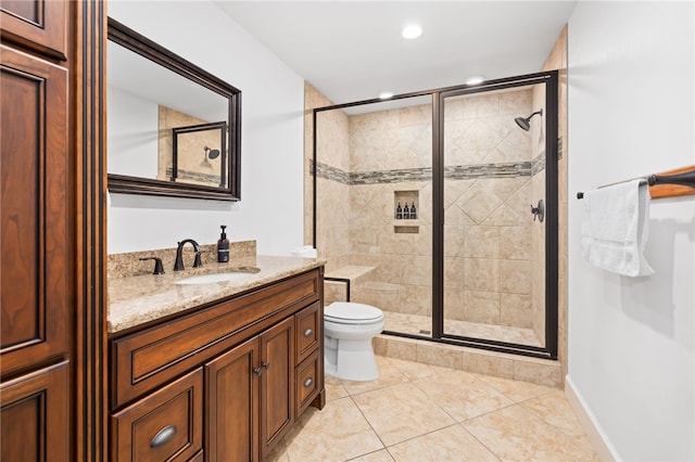 40 Rivercliff Rd, Rogers, AR 72756 - bathroom featuring vanity, a stall shower, recessed lighting, and tile patterned flooring