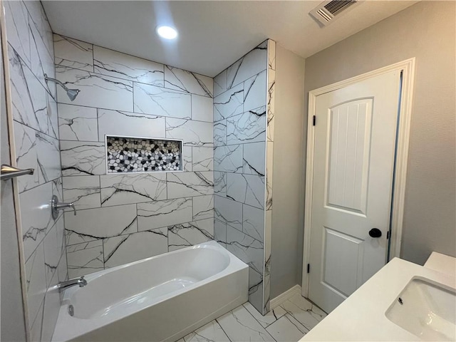904 E Norristown Cir, Russellville, AR 72802 - full bathroom with marble finish floors, washtub / shower combination, vanity, and recessed lighting