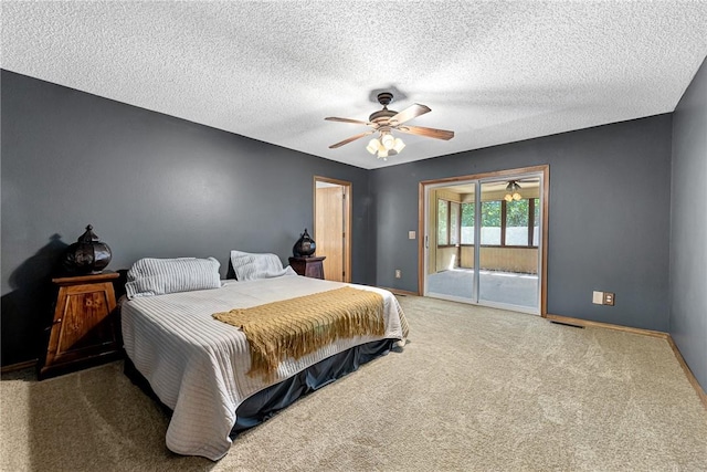 3 Prestwick Ln, Bella Vista, AR 72715 - bedroom with access to outside, carpet, a textured ceiling, and ceiling fan