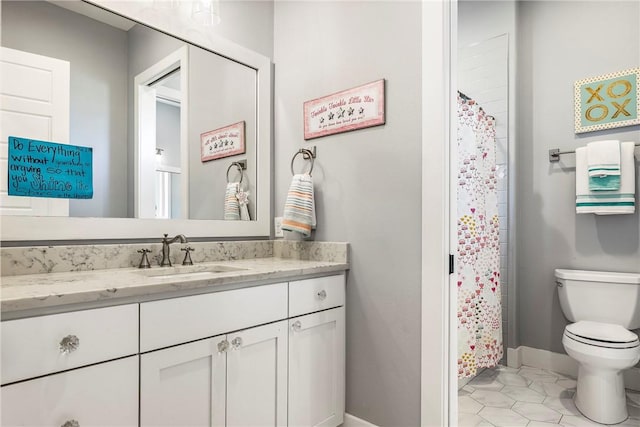 406 SW E St, Bentonville, AR 72712 - bathroom featuring vanity, tile patterned floors, and a shower with curtain