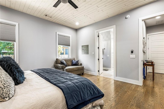 406 SW E St, Bentonville, AR 72712 - bedroom featuring wood finished floors, wood ceiling, recessed lighting, and ceiling fan