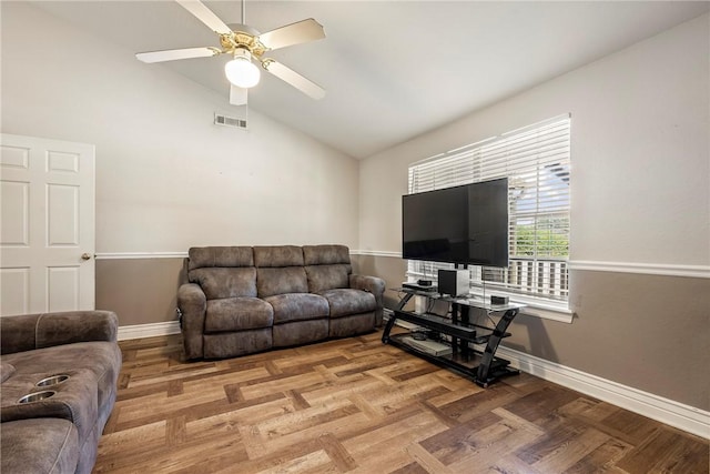 3310 Colton Dr, Springdale, AR 72762 - living area featuring ceiling fan, high vaulted ceiling, and wood finished floors