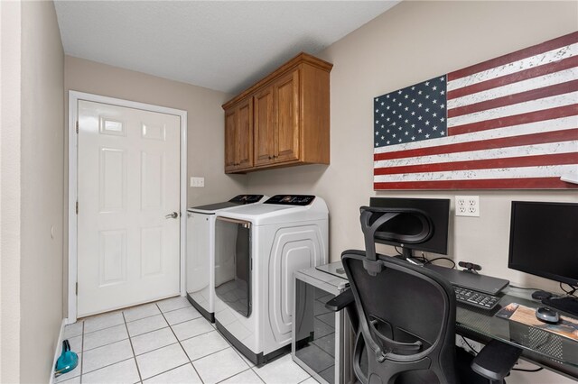 146 Horizon Ln, Alma, AR 72921 - washroom with washer and clothes dryer, an office area, light tile patterned floors, and cabinet space