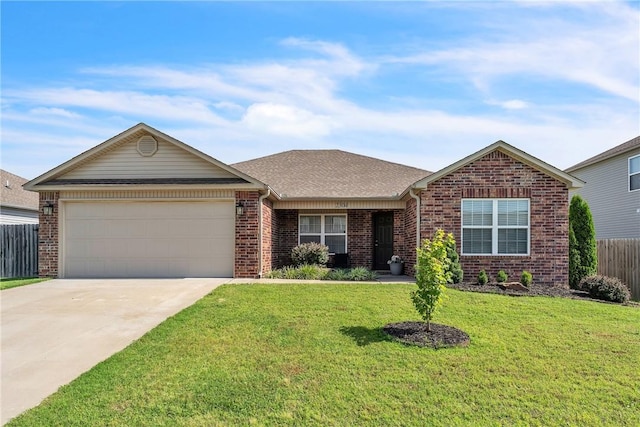 2304 Maplewood Dr, Lowell, AR 72745 - ranch-style house with a garage, brick siding, driveway, and roof with shingles