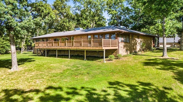 8073 Old White River Rd, Rogers, AR 72756 - back of property featuring a lawn, a deck, and brick siding