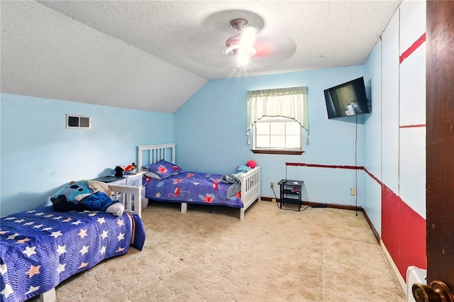 614 Beaconsfield Rd, Sherwood, AR 72120 - bedroom with carpet flooring, a textured ceiling, ceiling fan, and vaulted ceiling