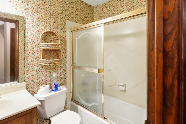 614 Beaconsfield Rd, Sherwood, AR 72120 - bathroom featuring wallpapered walls, vanity, and shower / bath combination with glass door