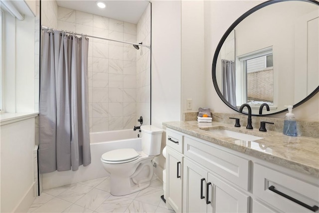 837-839 N Gregg Ave, Fayetteville, AR 72701 - bathroom with vanity, shower / tub combo, and marble look tile flooring