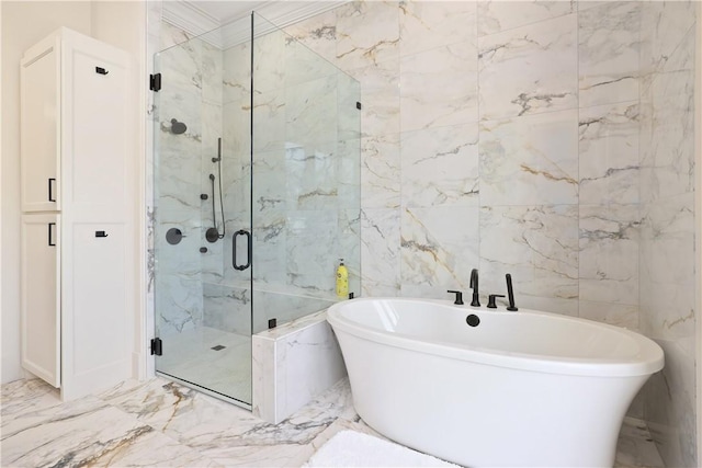 837-839 N Gregg Ave, Fayetteville, AR 72701 - bathroom with a soaking tub, a marble finish shower, and marble finish floors