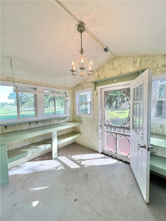 6 Hillcrest Dr, Holiday Island, AR 72631 - unfurnished sunroom with a chandelier and lofted ceiling